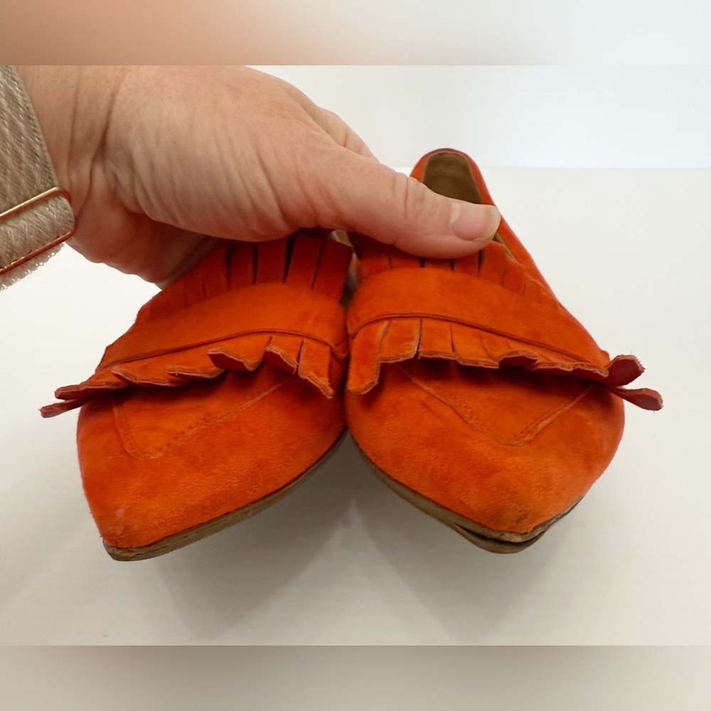 M. Gemi Burnt Orange Suede Leather Fringe Loafers - 36.5 - Picture 11 of 15